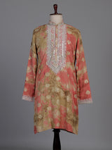 Coral peach ombre silk kurta suit with mirror detailing