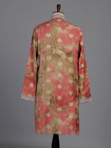 Coral peach ombre silk kurta suit with mirror detailing