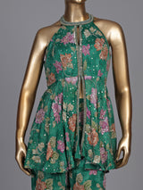 Green organza silk floral suit with mirror work palazzo