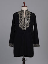 Black cotton blend kurta suit with gold mirror work
