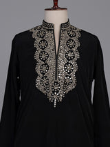 Black cotton blend kurta suit with gold mirror work