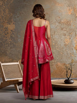 Rani pink chanderi silk anarkali suit with zardosi embellished palazzo