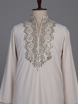 Off white short kurta suit with gold embroidered bib