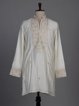 White cotton silk kurta suit with gota patti detailing