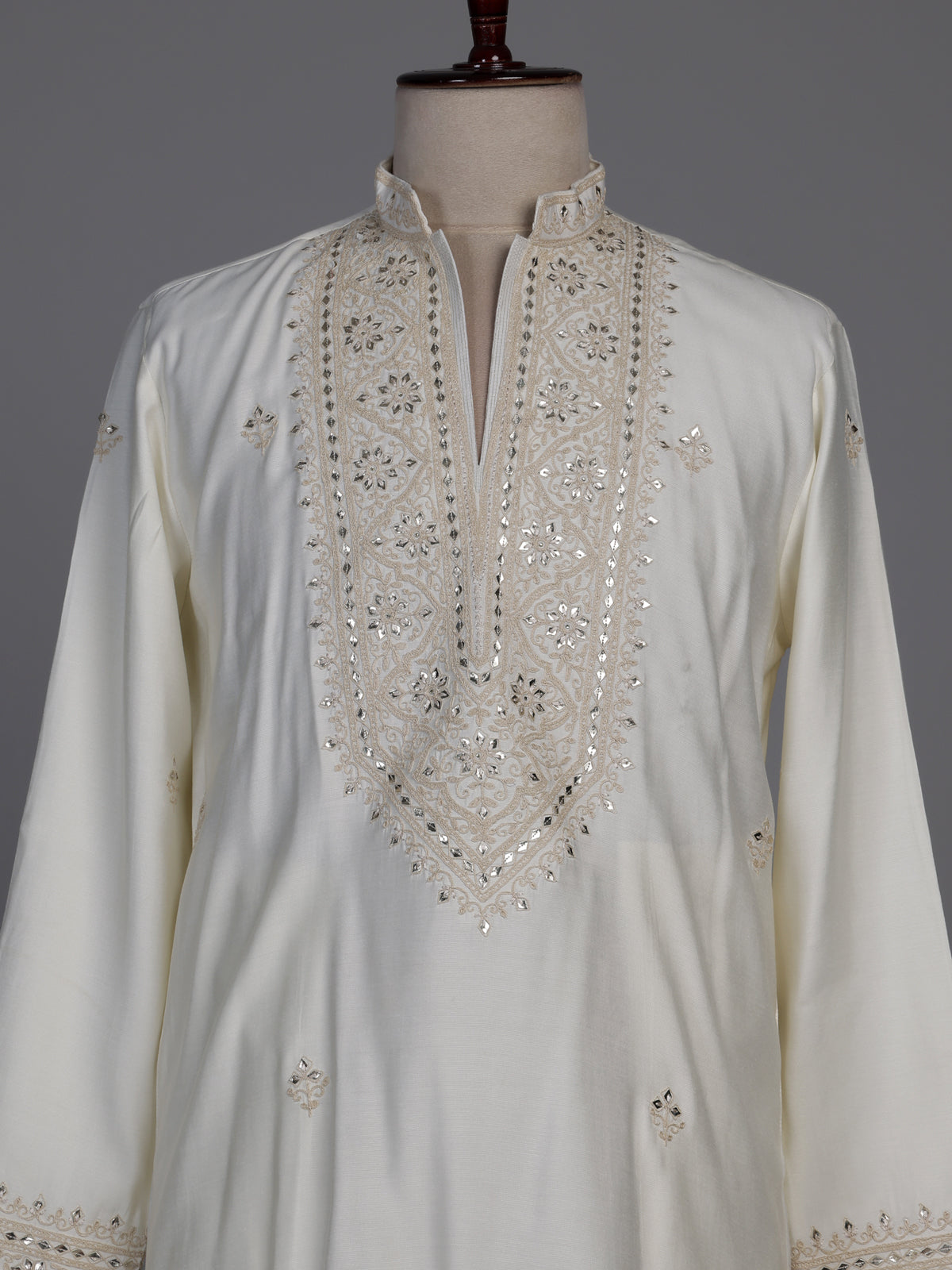 White cotton silk kurta suit with gota patti detailing