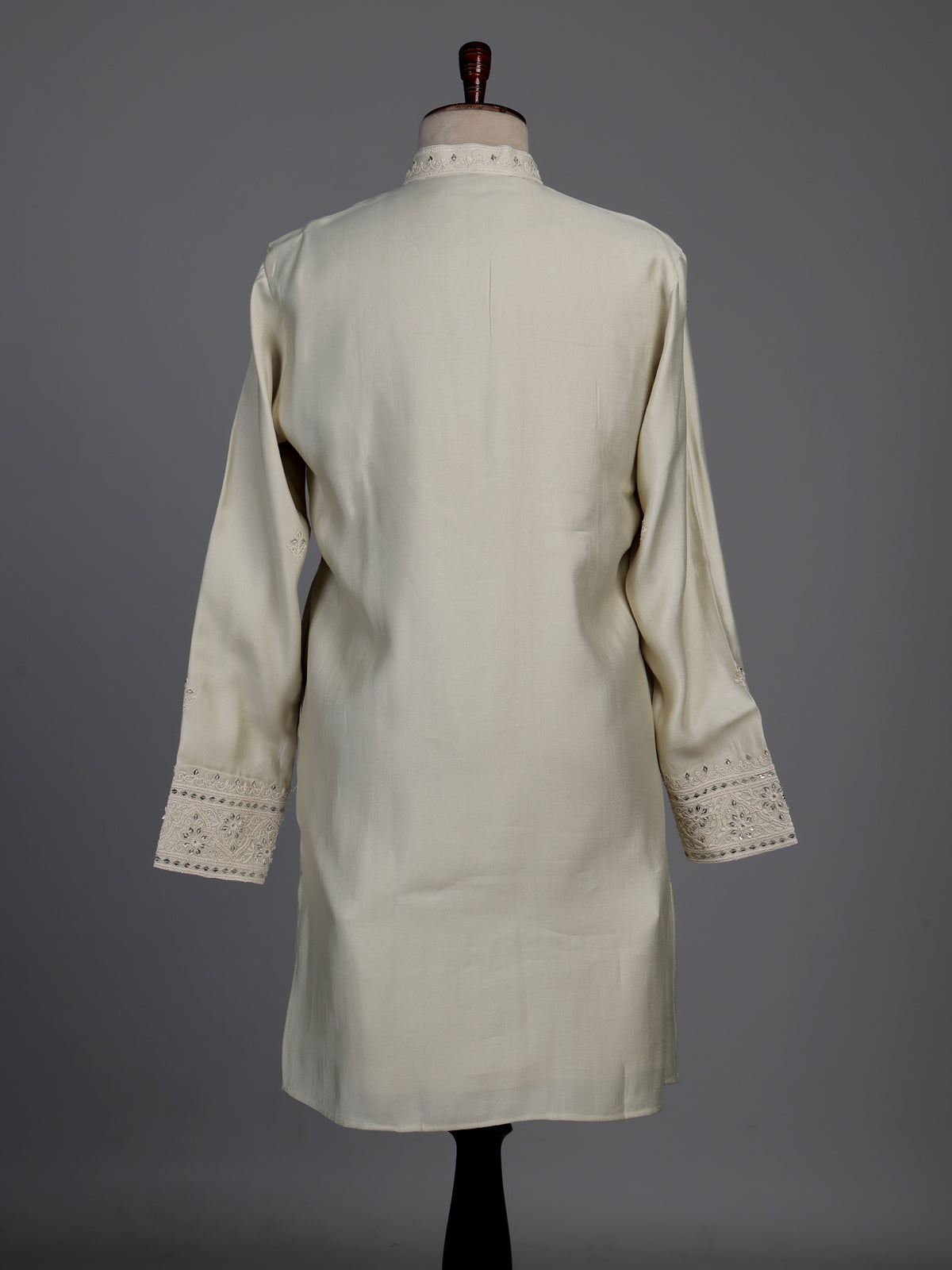 Cream cotton silk kurta suit with thread embellishments