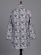White linen kurta suit with black abstract doodle print
