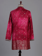 Rani pink bandhani silk kurta suit with mirror work detailing