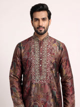 Multicolour tapestry print kurta suit with antique metallic embroidery