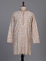 Off white embroidered kurta suit with pastel floral print