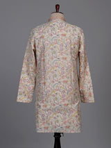 Off white embroidered kurta suit with pastel floral print