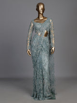 Elegant mint blue ready-to-wear saree with sequinned detailing