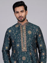 Bottle green bandhani silk kurta suit with multicolour thread work