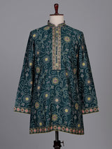 Bottle green bandhani silk kurta suit with multicolour thread work