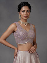 Lavender purple banarasi silk lehenga choli with zari embellishments