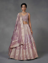 Lavender purple banarasi silk lehenga choli with zari embellishments