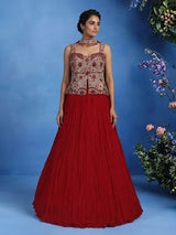 Maroon chiffon silk lehenga choli with luxurious pearl embellishments