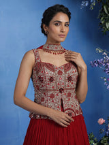 Maroon chiffon silk lehenga choli with luxurious pearl embellishments
