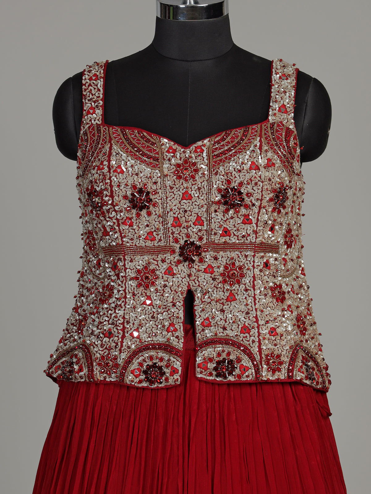 Maroon chiffon silk lehenga choli with luxurious pearl embellishments