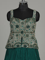 Green chiffon silk lehenga choli with exquisite zardosi embellishments