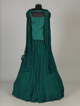 Green chiffon silk lehenga choli with exquisite zardosi embellishments