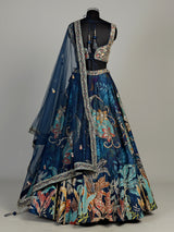 Blue silk floral lehenga choli with gota resham embellishments