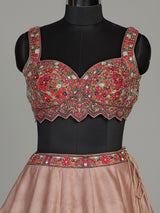 Peach silk floral lehenga choli with resham diamond embellishments