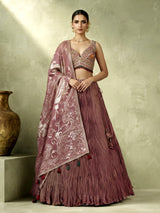 Pastel purple silk lehenga choli with zari tassel dupatta