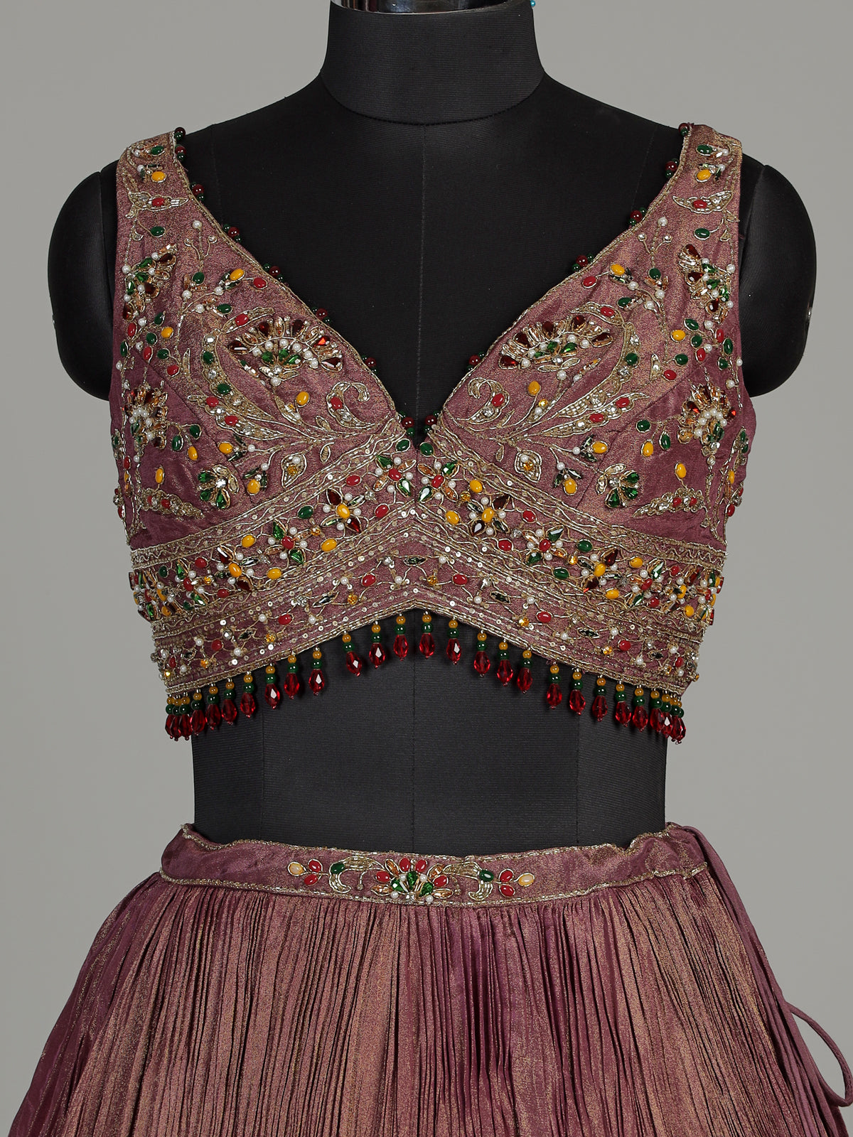 Pastel purple silk lehenga choli with zari tassel dupatta