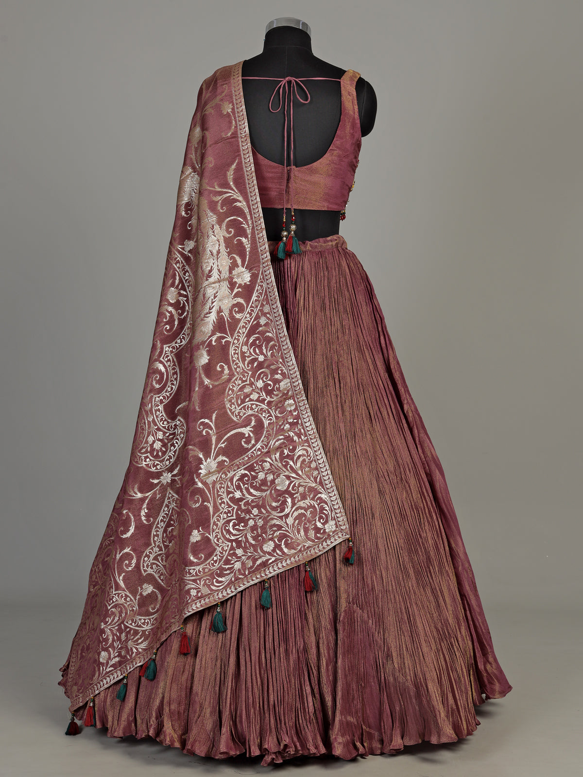 Pastel purple silk lehenga choli with zari tassel dupatta