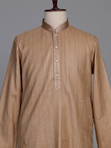 Beige linen kurta suit set with subtle thread detailing