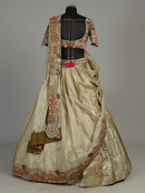 Olive lurex brocade silk lehenga choli with attached dupatta