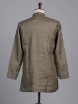 Olive green linen short kurta suit with minimalist styling