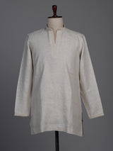 Natural beige linen kurta suit with tonal thread work accents