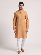 Mustard yellow textured cotton kurta suit
