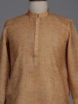 Mustard yellow textured cotton kurta suit