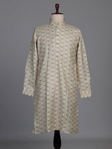 Cream cotton kurta suit with charcoal floral geometric print