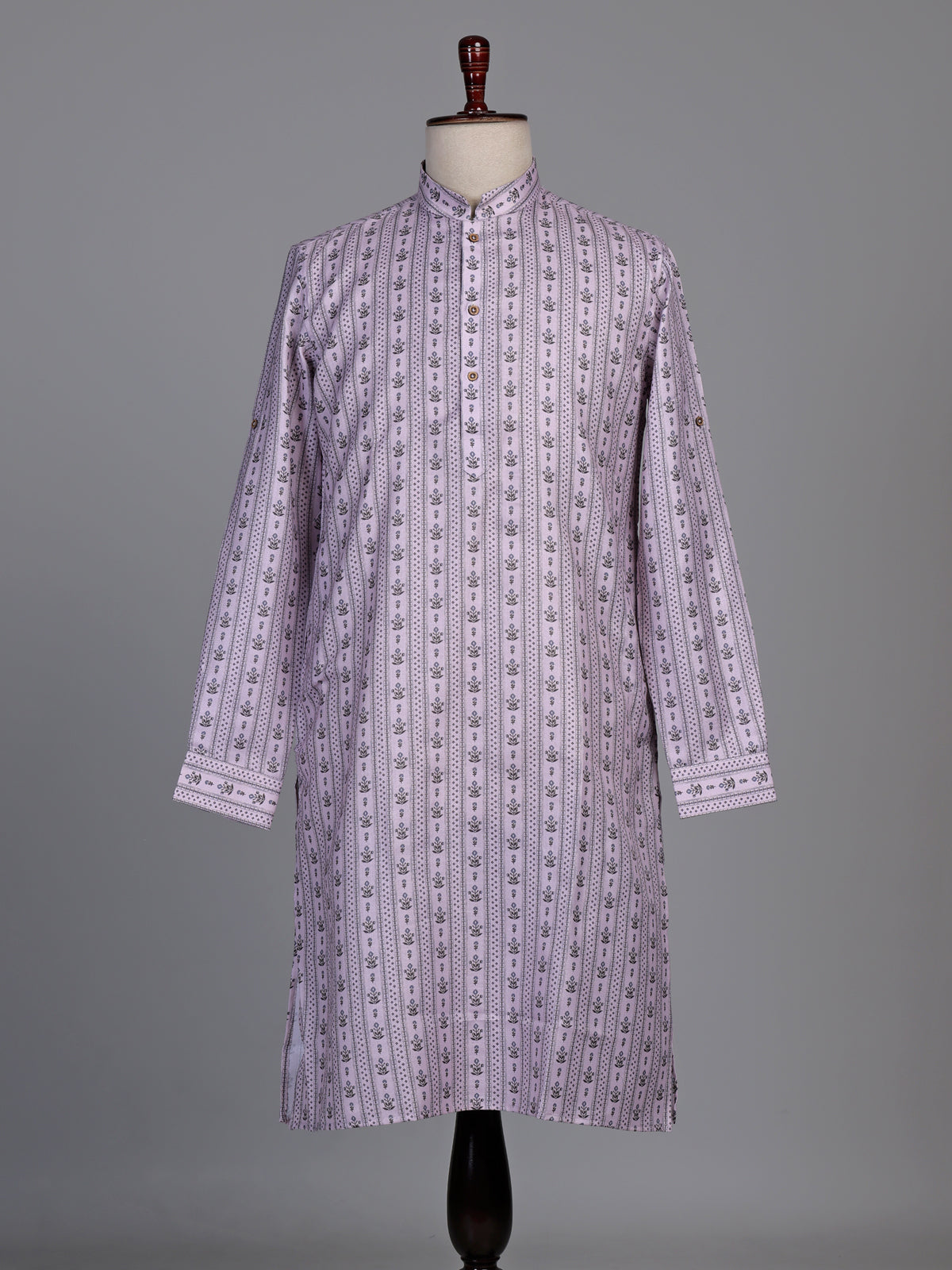 Soft lilac cotton kurta suit with printed vertical stripes