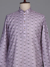 Soft lilac cotton kurta suit with printed vertical stripes