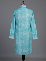 Turquoise blue cotton kurta suit with white kantha effect print