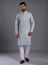 Sky blue cotton kurta suit with geometric floral stripe print