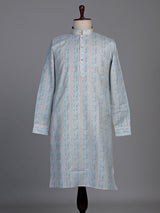 Sky blue cotton kurta suit with geometric floral stripe print