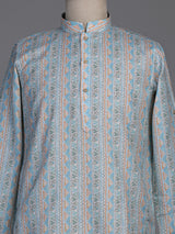 Sky blue cotton kurta suit with geometric floral stripe print