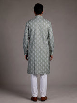 Sage green cotton kurta suit with ethnic print