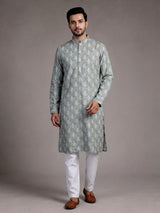 Sage green cotton kurta suit with ethnic print