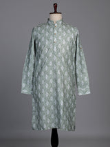 Sage green cotton kurta suit with ethnic print