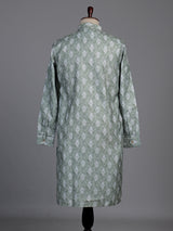 Sage green cotton kurta suit with ethnic print