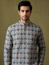 Cream kurta suit with multicolour persian architectural mosaic print