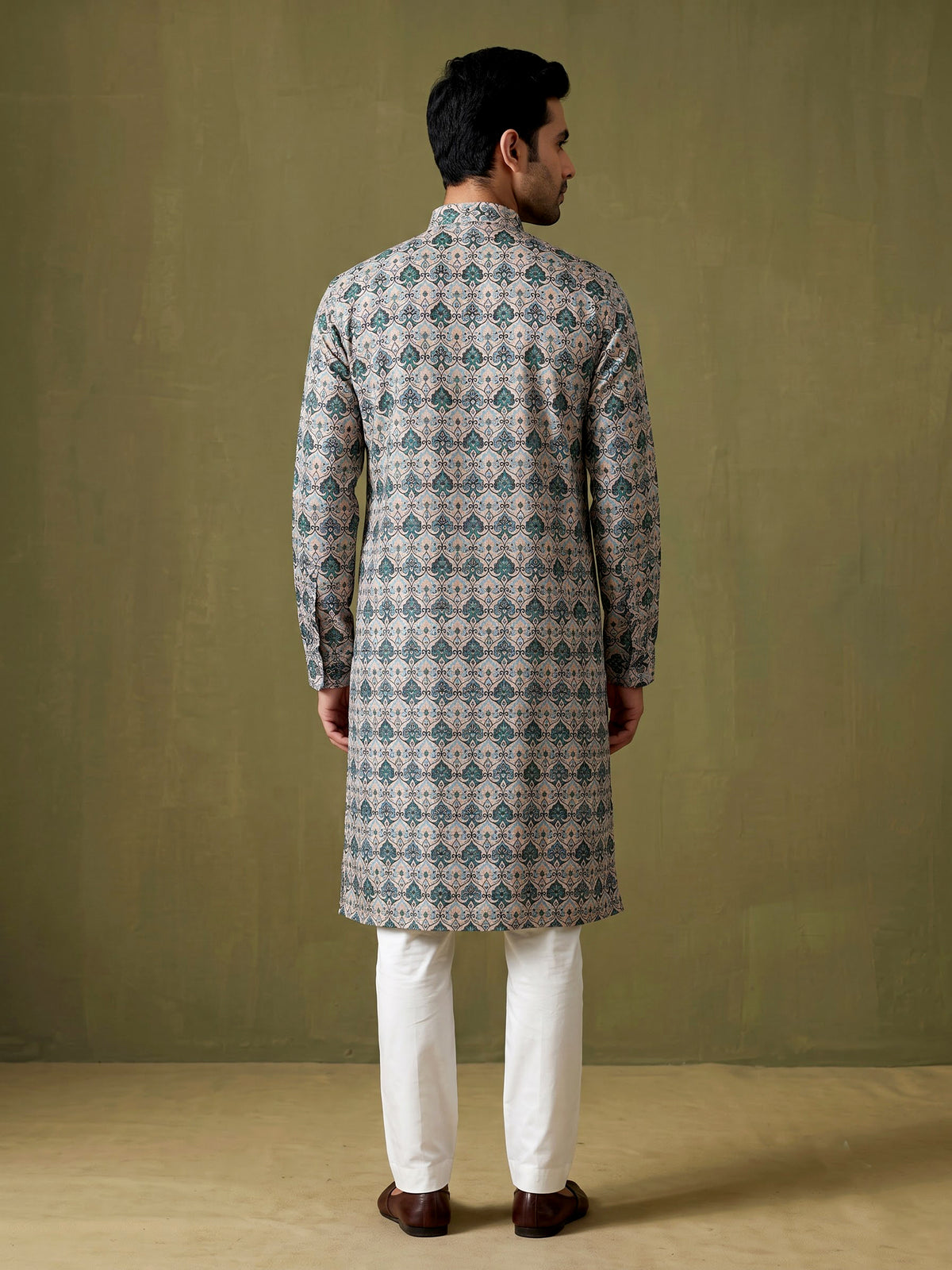 Cream kurta suit with multicolour persian architectural mosaic print