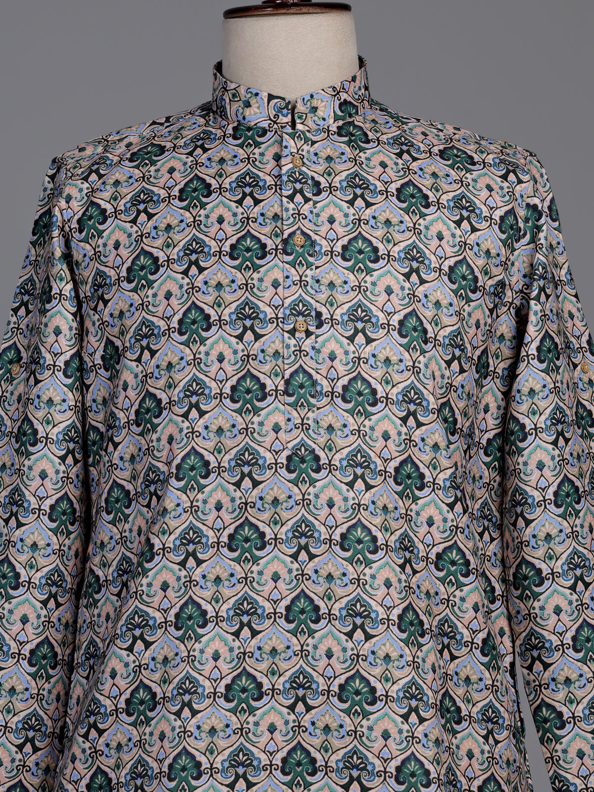 Cream kurta suit with multicolour persian architectural mosaic print